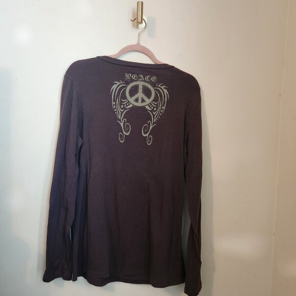 Katydid Vintage Y2K Brown Rhinestone Peace Long Sleeve Tee | Size XL - Picture 2 of 6